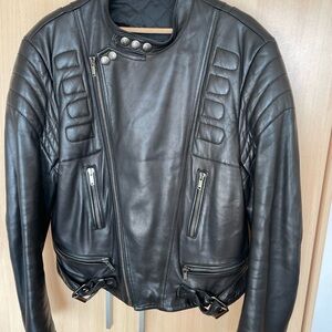 Ralph Lauren Purple Label Black Leather Biker Jacket motorcycle made in italy